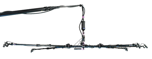 A-Ray with microphones and cables, suspended from a boom pole